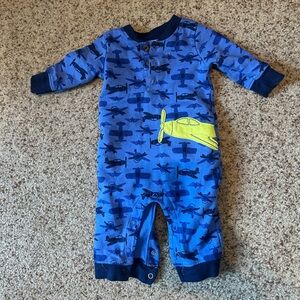 Vibrant Blue Airplane Kids Footie